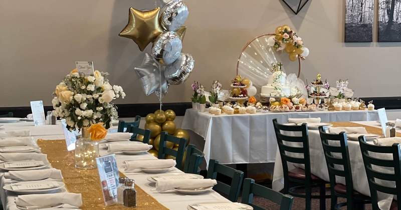 Private dining room set for a celebration